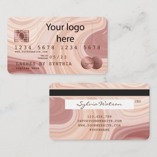 Credit Kaart Modern Dusty Pink Marble Voeg uw Logo Visitekaartje (Voorkant / Achterkant)
