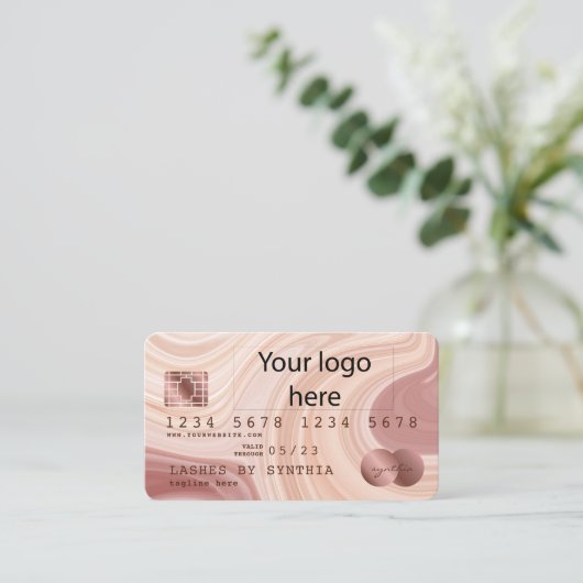 Credit Kaart Modern Dusty Pink Marble Voeg uw Logo Visitekaartje (Staand voorkant)