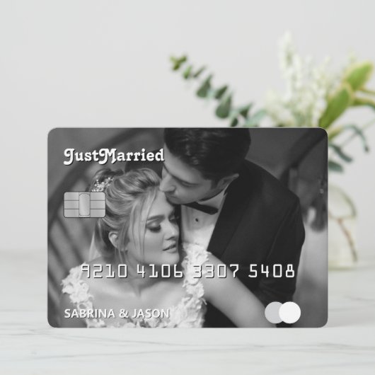 Credit Kaart net getrouwd bruiloft aankondiging (Staand voorkant)