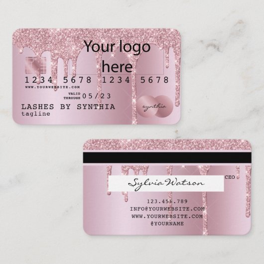 Credit Kaart Roos Gold Dripping Gold voeg uw logo  Visitekaartje (Voorkant / Achterkant)