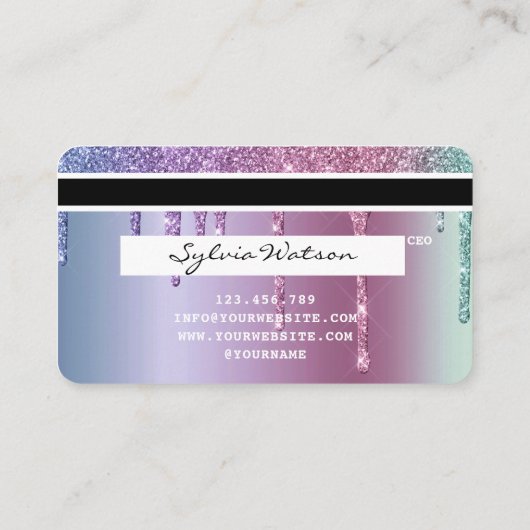 Credit Kaart Roos Gold Dripping Gold zeemeermin Visitekaartje (Achterkant)