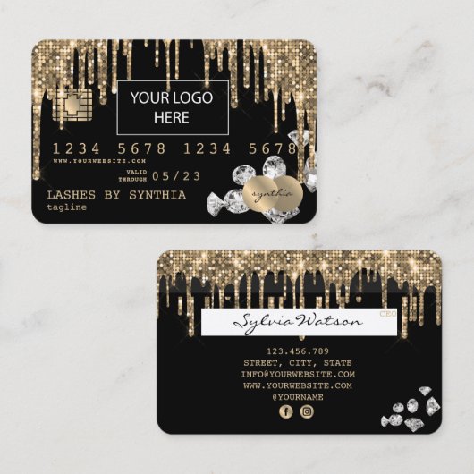 Credit Kaart Stipletting Gold diamanten Visitekaartje (Voorkant / Achterkant)