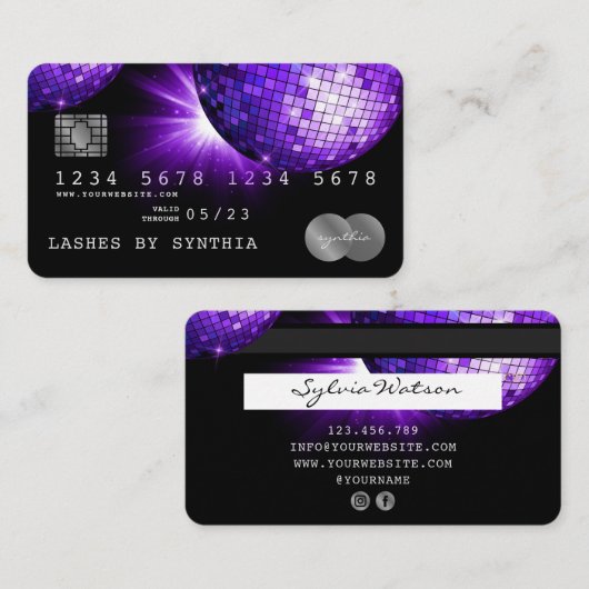 Credit Kaart Style Paarse Violet Disco Ball 70s Visitekaartje (Voorkant / Achterkant)