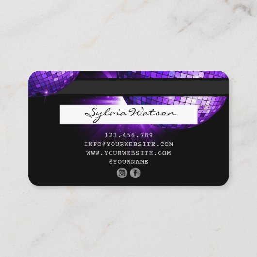 Credit Kaart Style Paarse Violet Disco Ball 70s Visitekaartje (Achterkant)