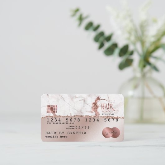 Credit Kaart Style RoseGold Hair Stylist Gescheurd Visitekaartje (Staand voorkant)