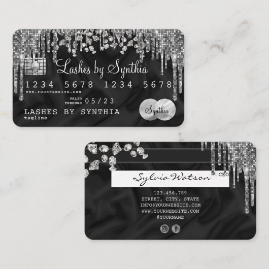 Credit Kaart Style Silver Diamond jouw naam Visitekaartje (Voorkant / Achterkant)