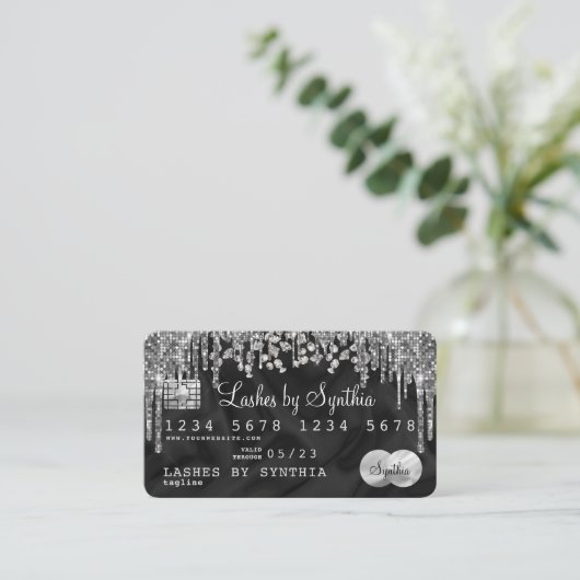 Credit Kaart Style Silver Diamond jouw naam Visitekaartje (Staand voorkant)