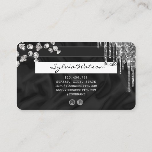 Credit Kaart Style Silver Diamond jouw naam Visitekaartje (Achterkant)