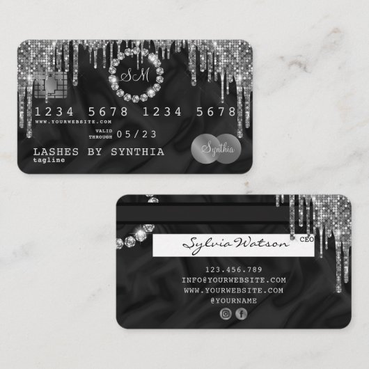 Credit Kaart Style Silver Diamond monogram Visitekaartje (Voorkant / Achterkant)