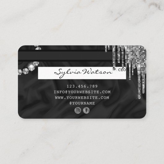 Credit Kaart Style Silver Diamond monogram Visitekaartje (Achterkant)