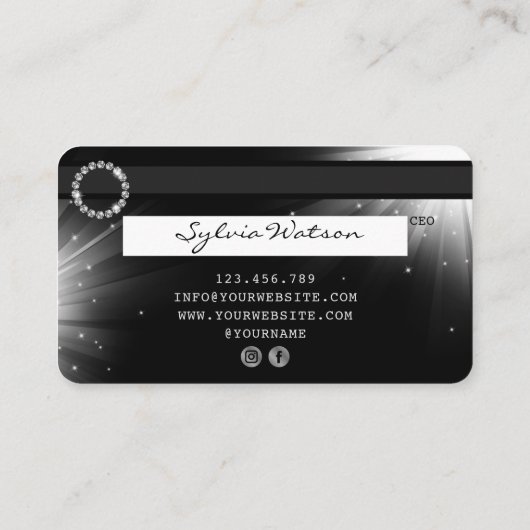 Credit Kaart Style Silver Diamond monogram Visitekaartje (Achterkant)