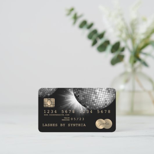Credit Kaart Style Silver Disco Ball Glittering ja Visitekaartje (Staand voorkant)