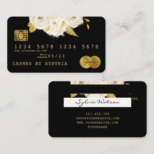Credit Kaart Styled Black Floral Gold Visitekaartje (Voorkant / Achterkant)