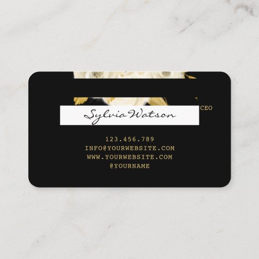 Credit Kaart Styled Black Floral Gold Visitekaartje (Achterkant)