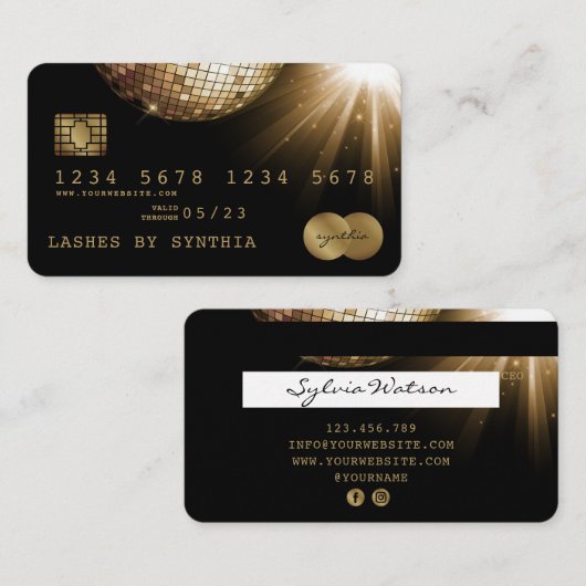 Credit Kaart Styled Black Gold Disco Ball Visitekaartje (Voorkant / Achterkant)