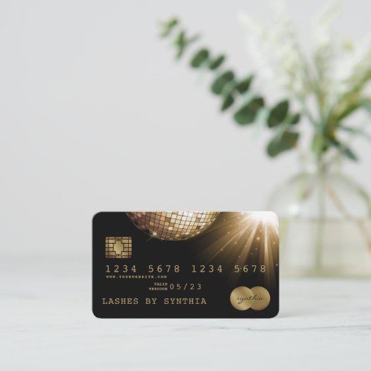 Credit Kaart Styled Black Gold Disco Ball Visitekaartje (Staand voorkant)