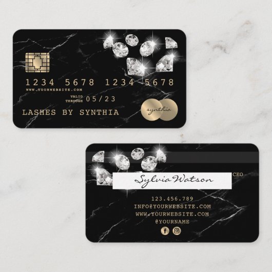 Credit Kaart Styled Black Marble Diamonds Visitekaartje (Voorkant / Achterkant)