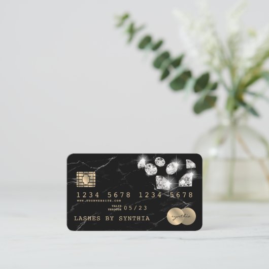 Credit Kaart Styled Black Marble Diamonds Visitekaartje (Staand voorkant)