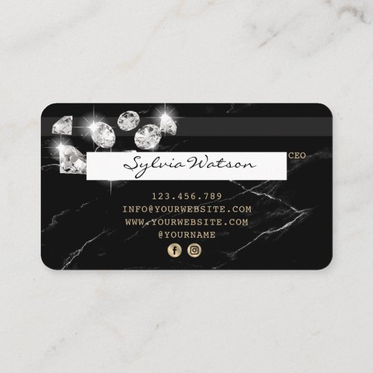 Credit Kaart Styled Black Marble Diamonds Visitekaartje (Achterkant)
