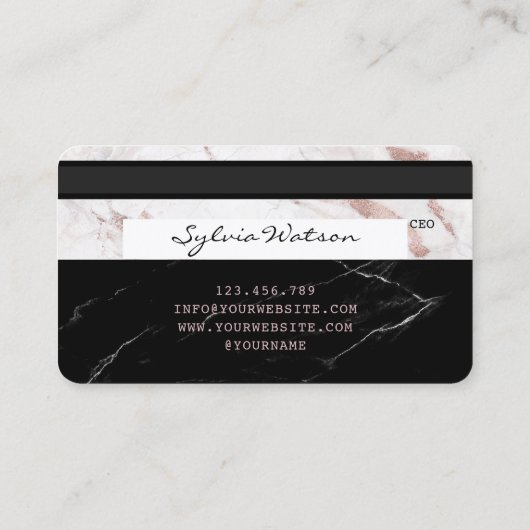 Credit Kaart Styled Black Marble Roos Gold Visitekaartje (Achterkant)