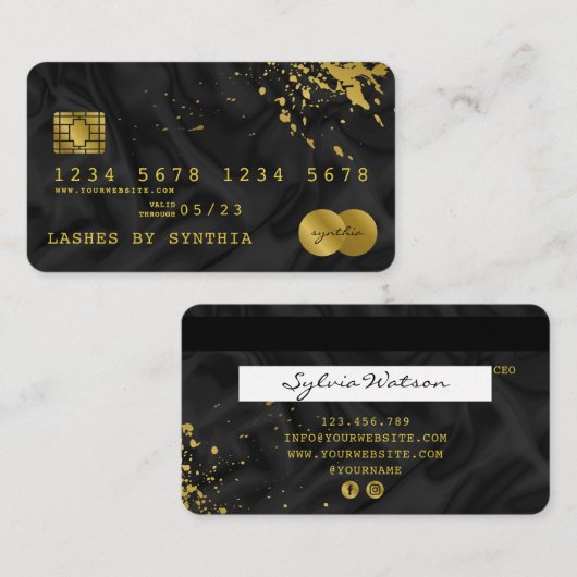 Credit Kaart Styled Black Silk Gold Visitekaartje (Voorkant / Achterkant)