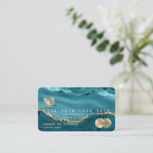 Credit Kaart Styled Blauwgroen Agaat toevoegen log Visitekaartje (Staand voorkant)