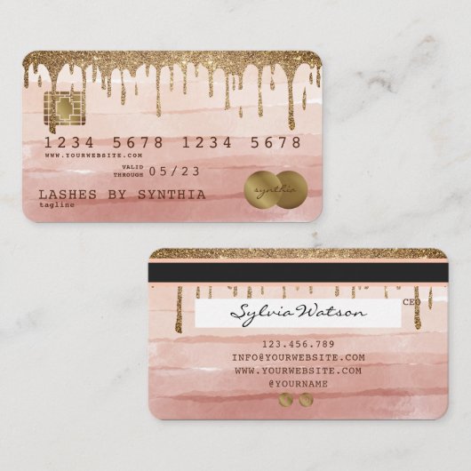 Credit Kaart Styled Dripping Gold Dusty roos Visitekaartje (Voorkant / Achterkant)