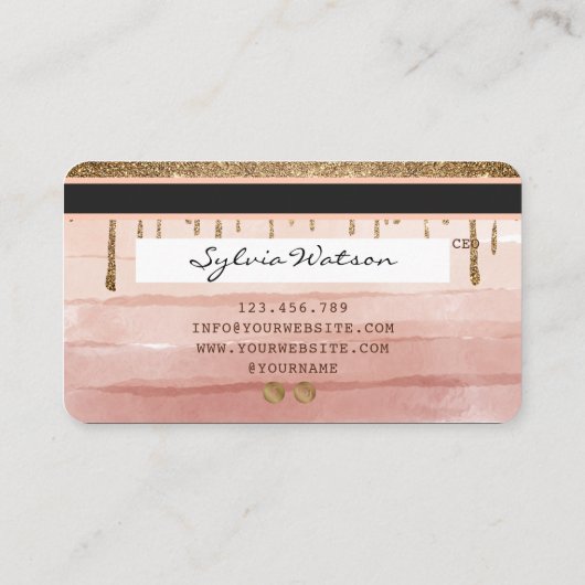 Credit Kaart Styled Dripping Gold Dusty roos Visitekaartje (Achterkant)