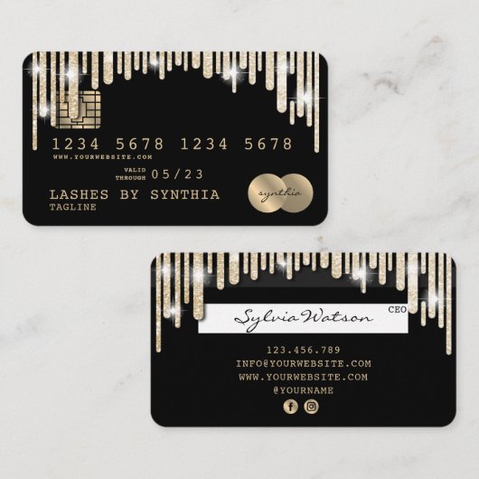Credit Kaart Styled Dripping Gold glitter Visitekaartje (Voorkant / Achterkant)