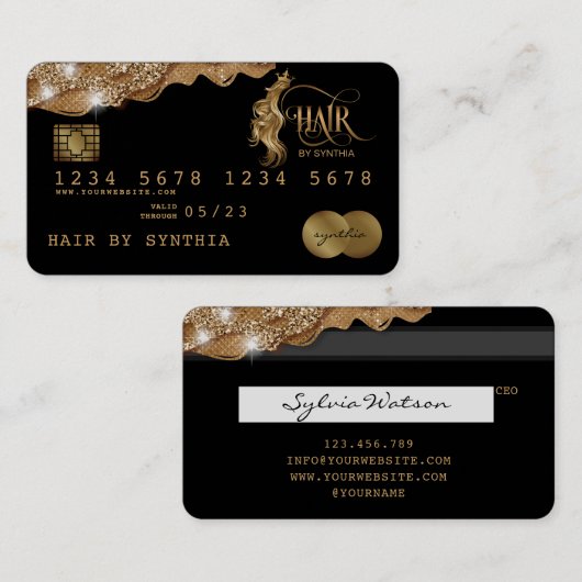 Credit Kaart Styled Dripping Gold Hair Stylist Visitekaartje (Voorkant / Achterkant)