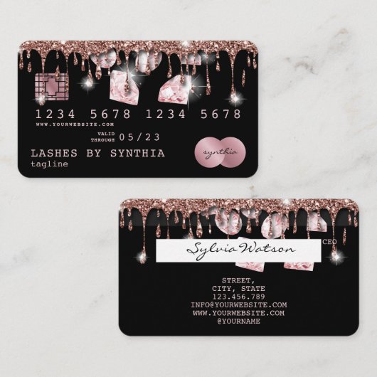 Credit Kaart Styled Dripping Roos Gold Diamonds Visitekaartje (Voorkant / Achterkant)