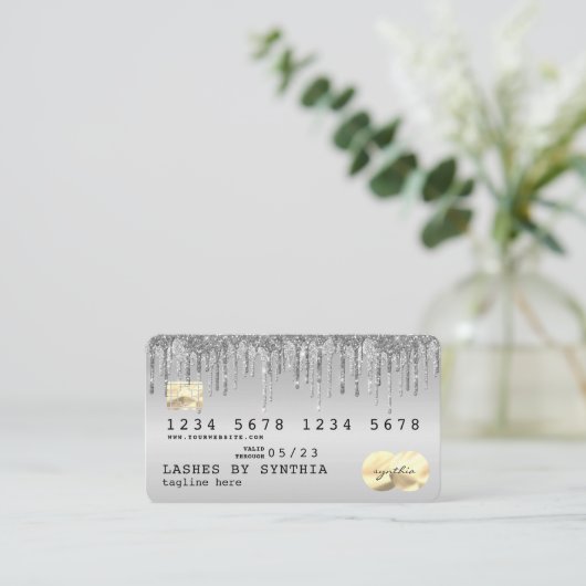 Credit Kaart Styled Dripping Silver Loyalty Card Visitekaartje (Staand voorkant)