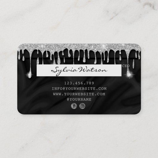 Credit Kaart Styled Dripping Silver Silk Visitekaartje (Achterkant)