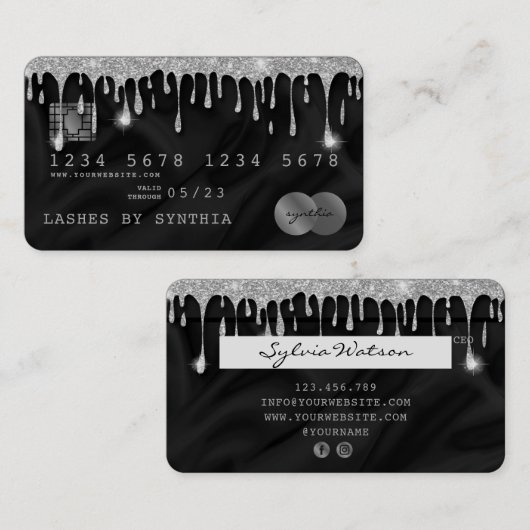 Credit Kaart Styled Dripping Silver Silk Visitekaartje (Voorkant / Achterkant)