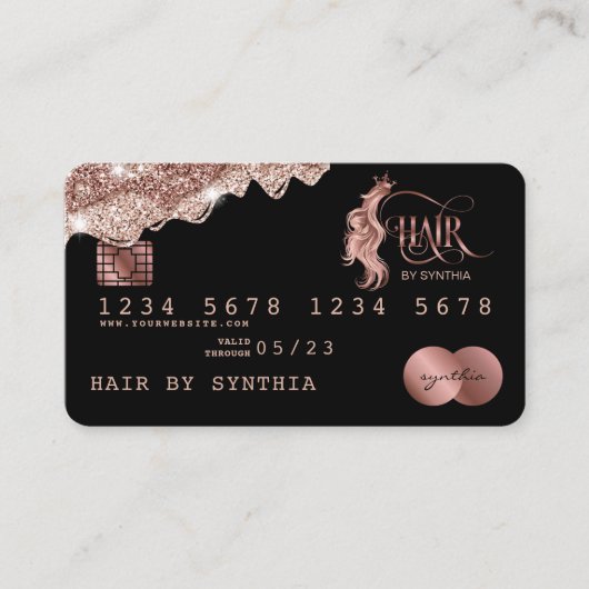 Credit Kaart Styled druipend Roos Gold Hair Stylis Visitekaartje (Voorkant)