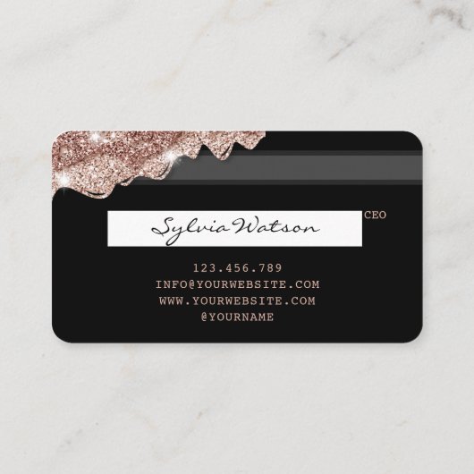 Credit Kaart Styled druipend Roos Gold Hair Stylis Visitekaartje (Achterkant)