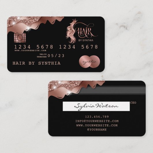Credit Kaart Styled druipend Roos Gold Hair Stylis Visitekaartje (Voorkant / Achterkant)