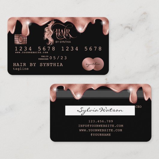 Credit Kaart Styled druipend Roos Gold Hair Stylis Visitekaartje (Voorkant / Achterkant)