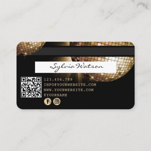 Credit Kaart Styled Gold Disco Ball GQR-code Visitekaartje (Achterkant)