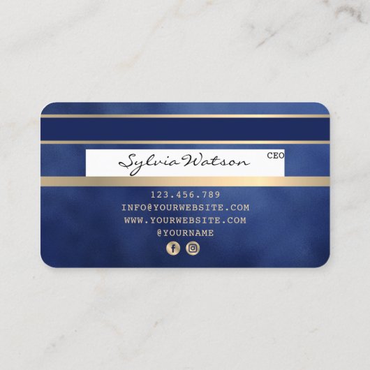 Credit Kaart Styled Gold en Navy add jouw naam Visitekaartje (Achterkant)