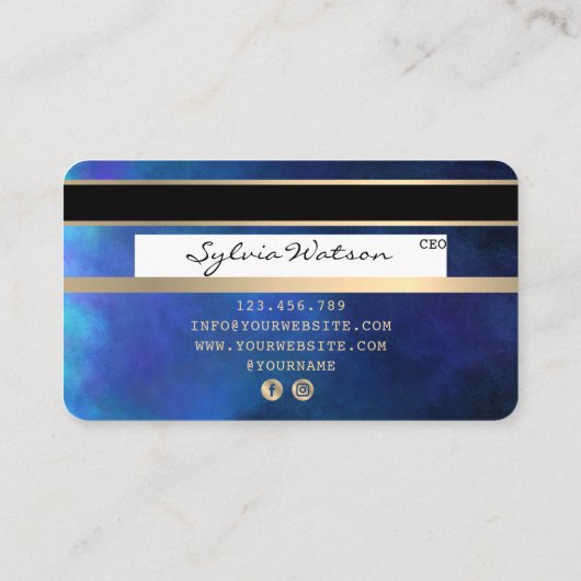 Credit Kaart Styled Gold en Navy add jouw naam Visitekaartje (Achterkant)