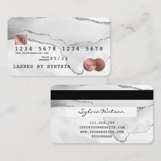 Credit Kaart Styled Grey Agate Roos Gold Visitekaartje (Voorkant / Achterkant)