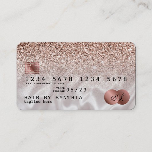 Credit Kaart Styled Roos Gold Glitter Visitekaartje (Voorkant)