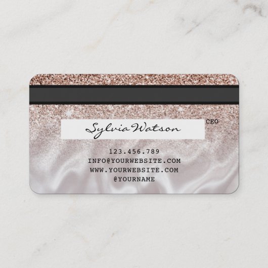 Credit Kaart Styled Roos Gold Glitter Visitekaartje (Achterkant)