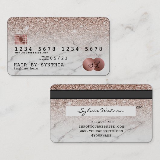 Credit Kaart Styled Roos Gold Glitter Visitekaartje (Voorkant / Achterkant)