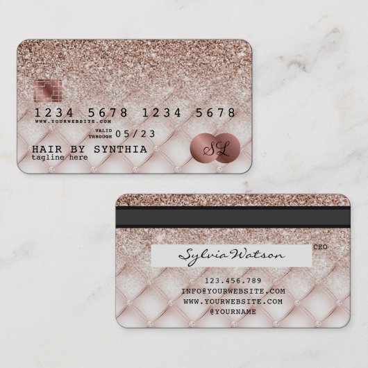 Credit Kaart Styled Roos Gold Glitter Visitekaartje (Voorkant / Achterkant)