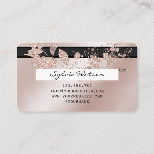 Credit Kaart Styled Roos Gold Glittering Floral Visitekaartje (Achterkant)