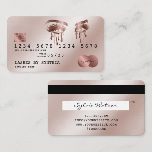 Credit Kaart Styled Roos Gold Long Lash oogdruppel Visitekaartje (Voorkant / Achterkant)