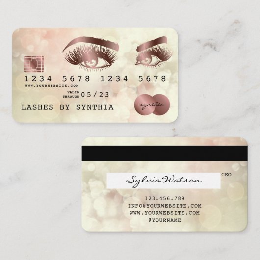 Credit Kaart Styled Roos Gold Long Lashes Bokeh Visitekaartje (Voorkant / Achterkant)