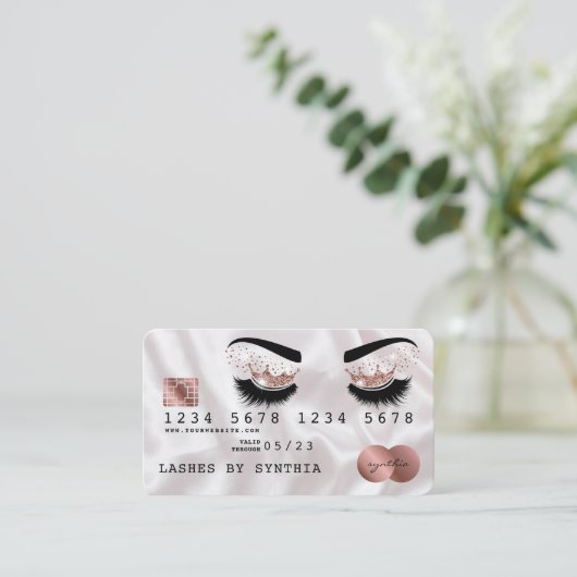 Credit Kaart Styled Roos Gold Long Lashes Crown Visitekaartje (Staand voorkant)